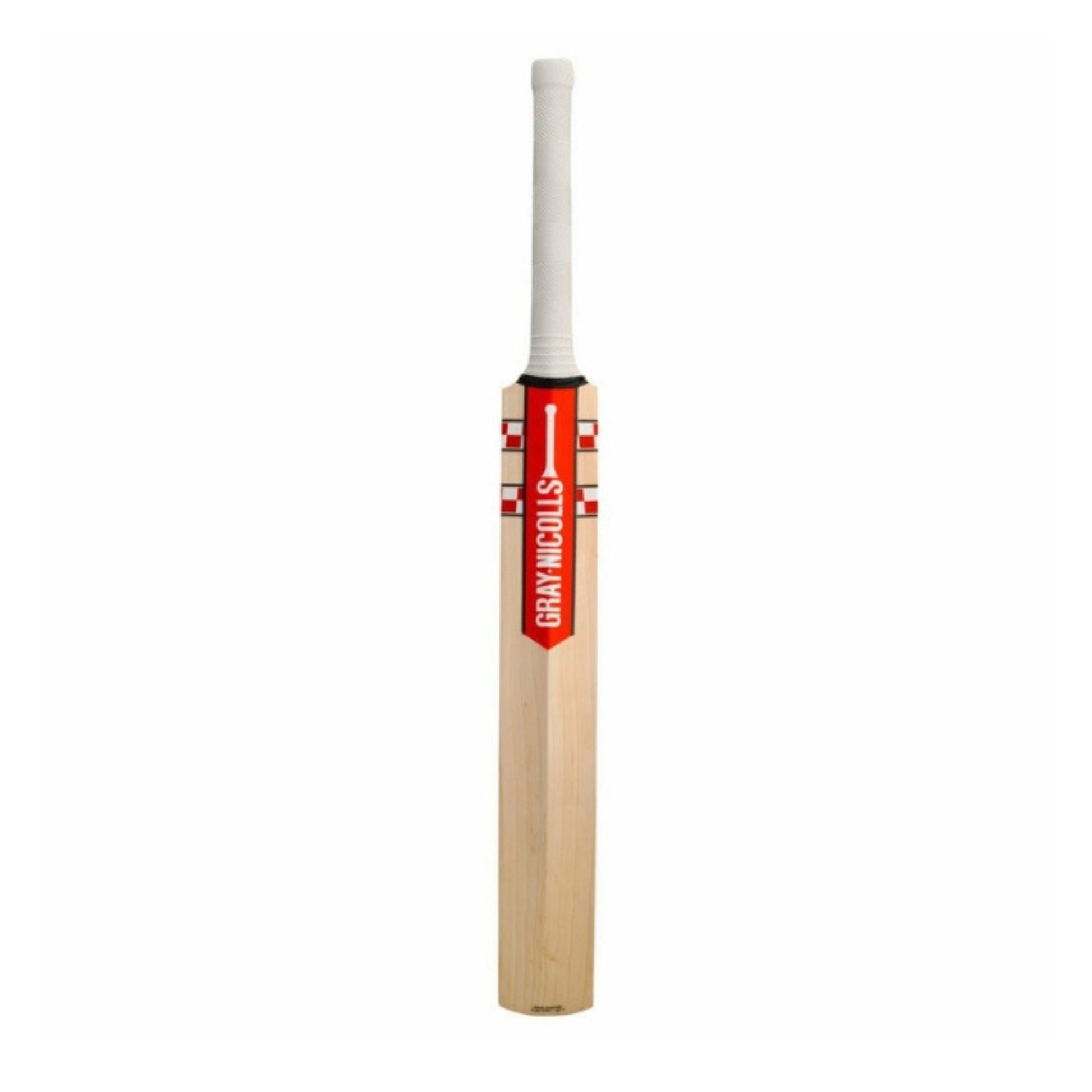Cricket bat with a brand logo on a white background