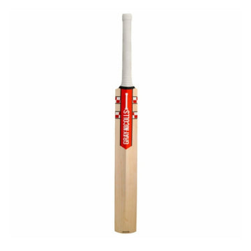 Cricket bat with a brand logo on a white background