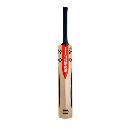 Cricket bat with brand logo on a white background