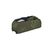 Green sports bag with black wheels on a white background