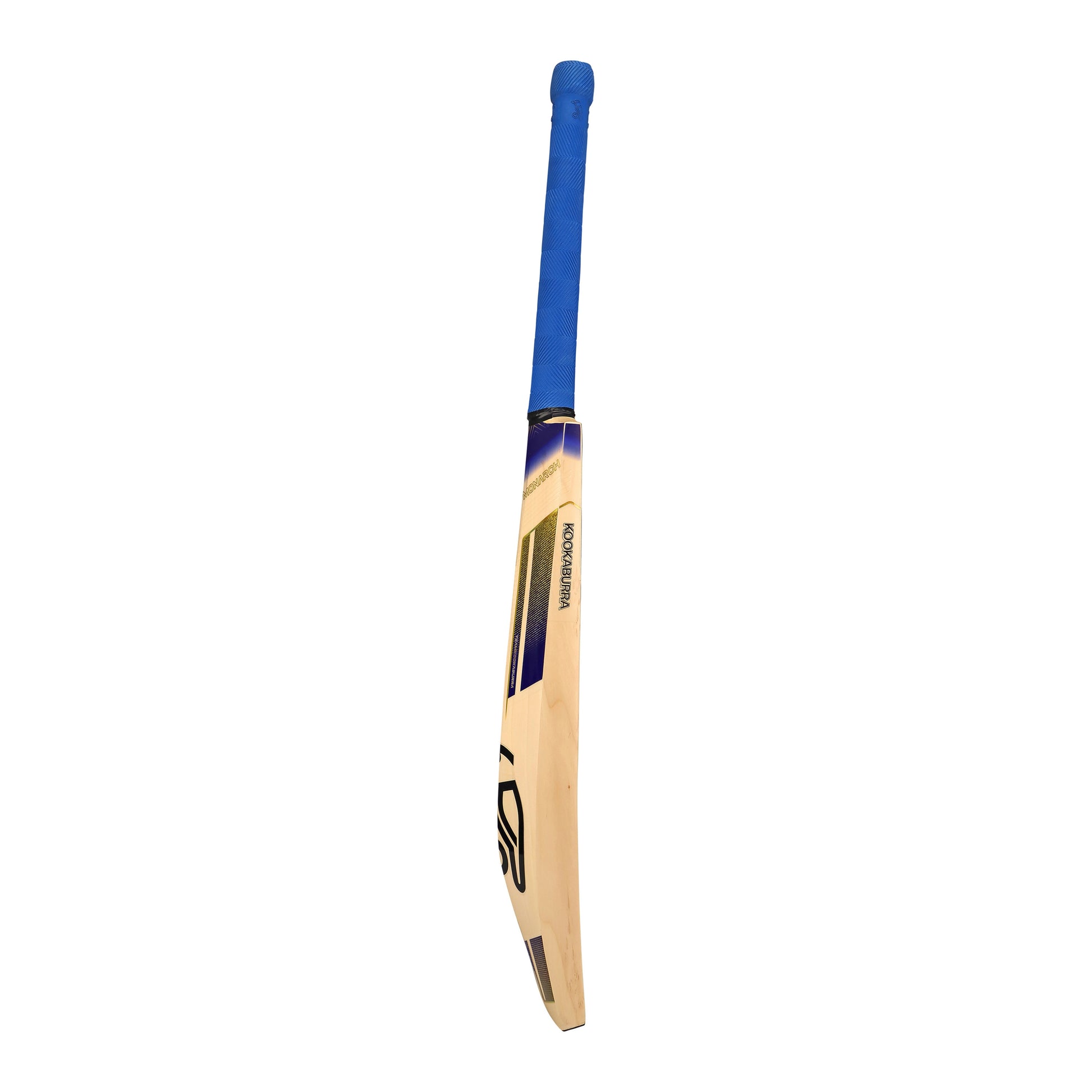 Cricket bat with blue handle on a white background
