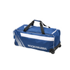 Blue sports bag with white stripe and 'Kookaburra' branding on a white background