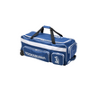 Blue and white sports bag with visible branding on a white background
